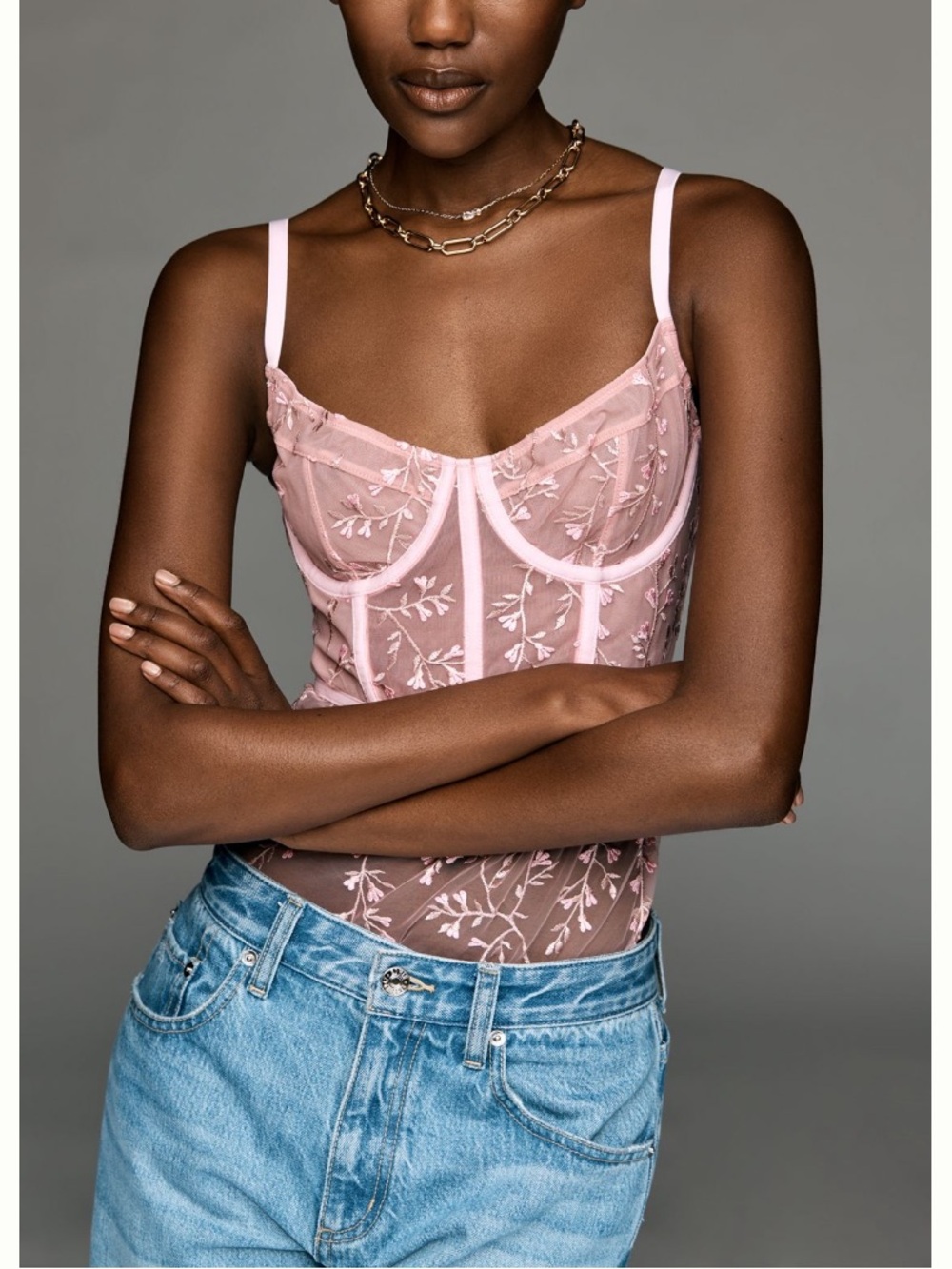 🟠NWT LYREBIRD by ANTHROPOLOGIE Floral Mesh Bodysuit in Pink SMALL